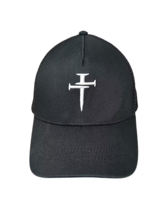 Three Nails Other - Three Nails Black OS Trucker Hat Embroidered Cross Logo Mesh Snapback Crown